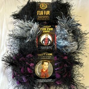 New Lion Brand Fun Fur, Fun Fur Stripes and Fancy Fur Eyelash Yarn - 3 Skeins